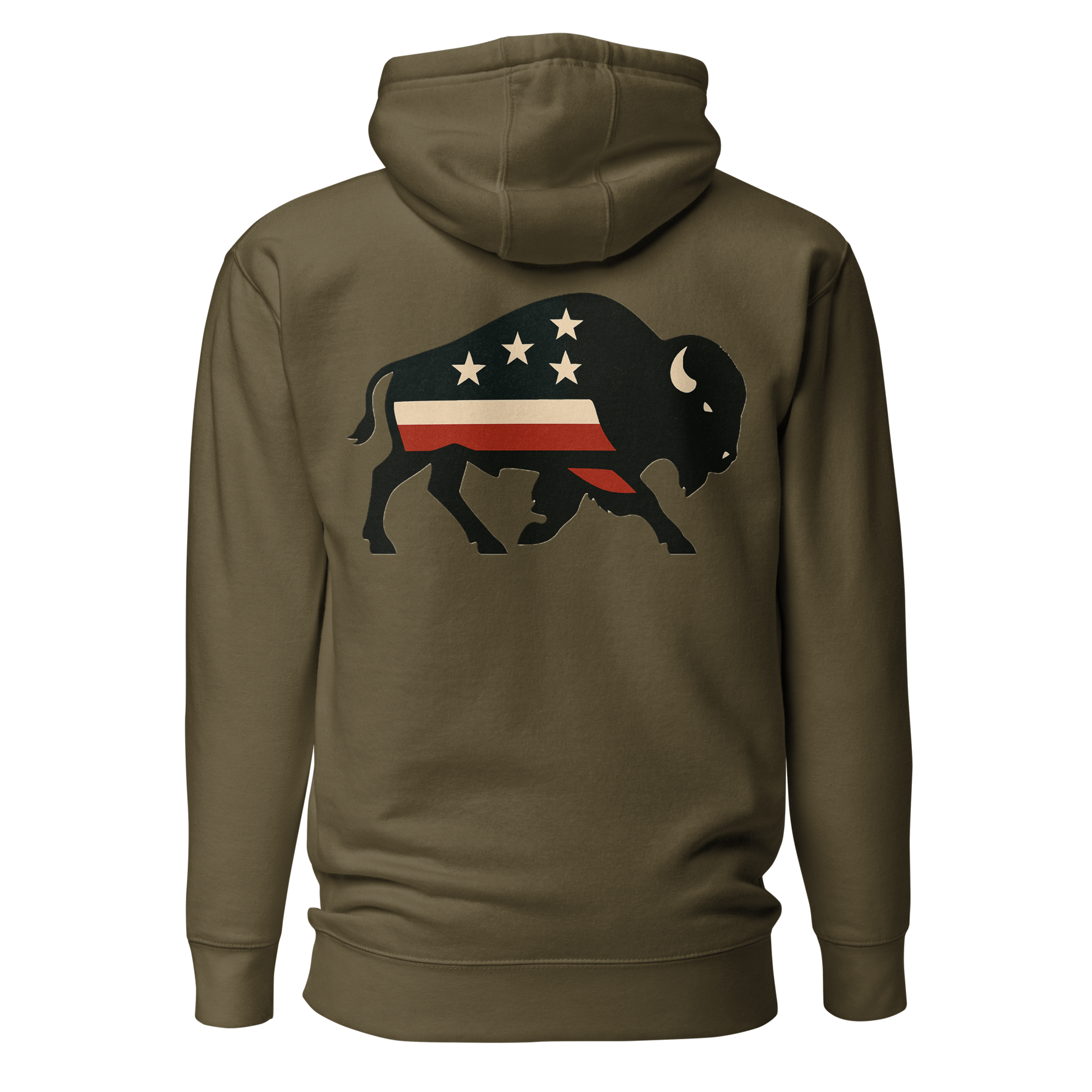 Military Green hoodie with graphic of American flag filled bison #militarygreen