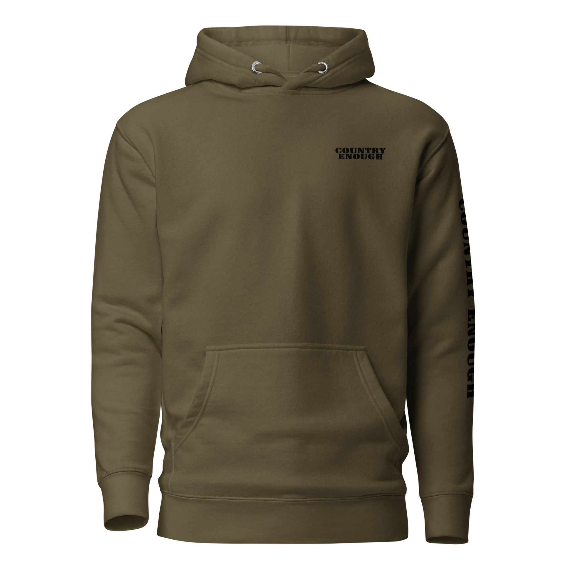 Military Green hoodie with graphic of the words country enough #militarygreen