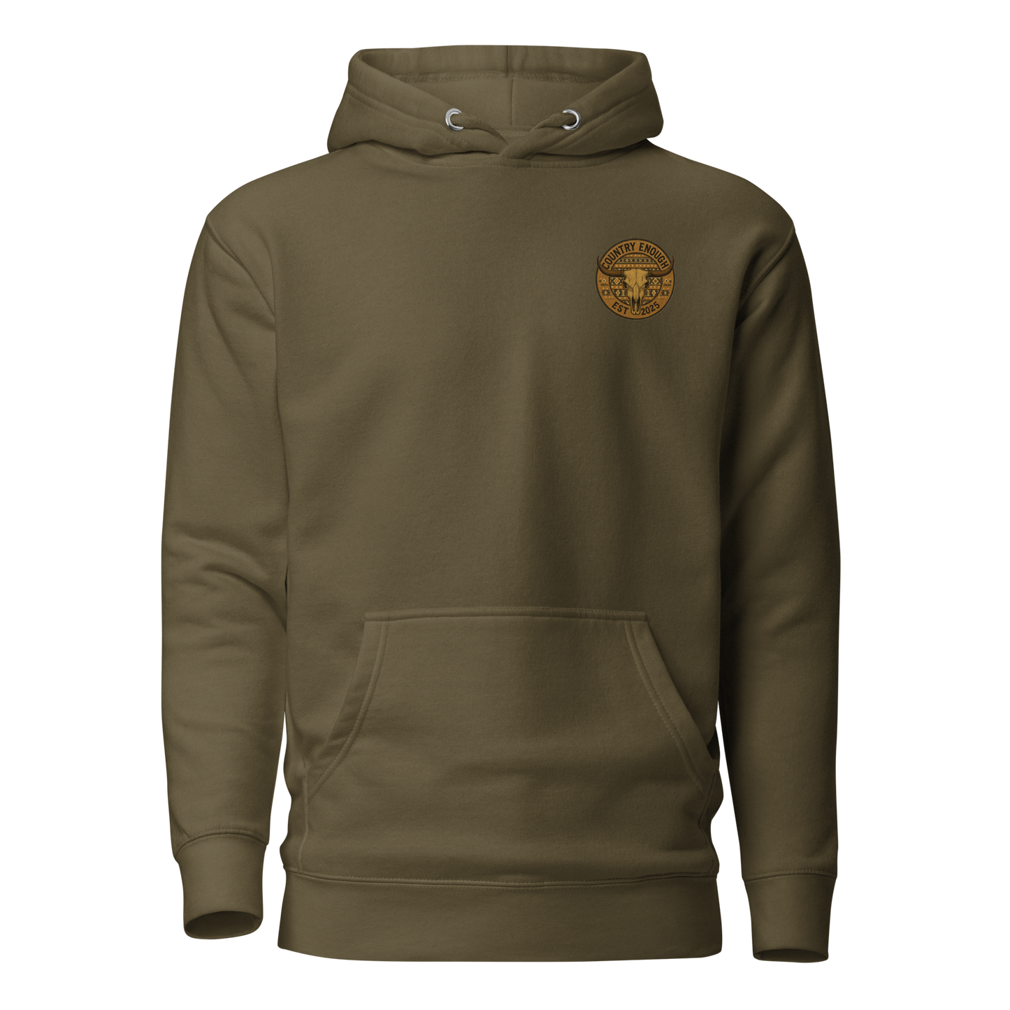 Military Green hoodie with western style graphic featuring longhorn skull and aztec print #militarygreen