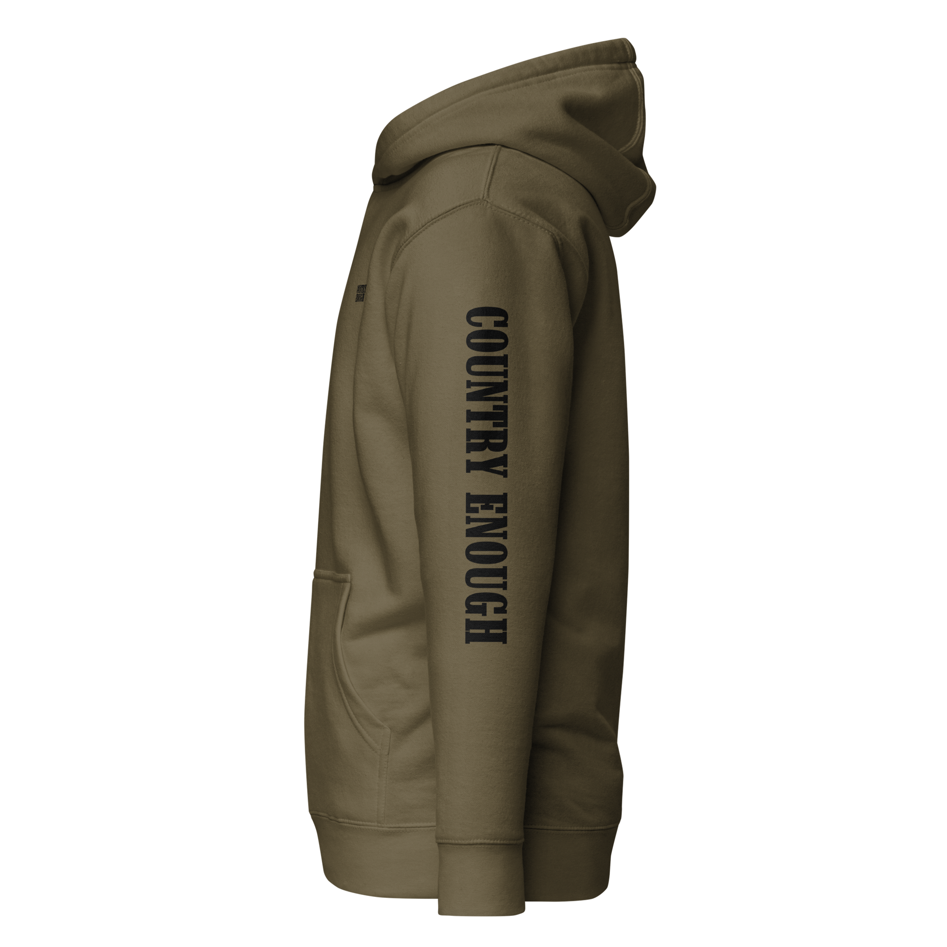 Military Green hoodie with graphic of the words country enough #militarygreen