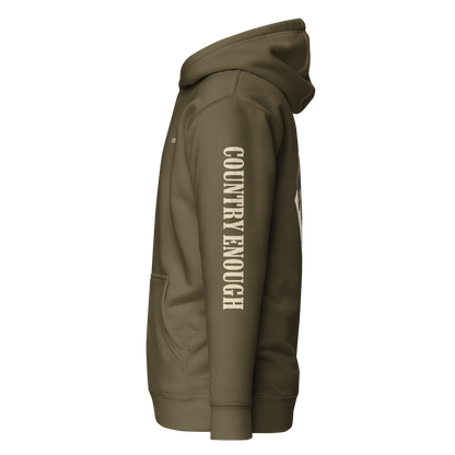 Military Green hoodie with diamond shape graphic including a bucking horse and rider #militarygreen