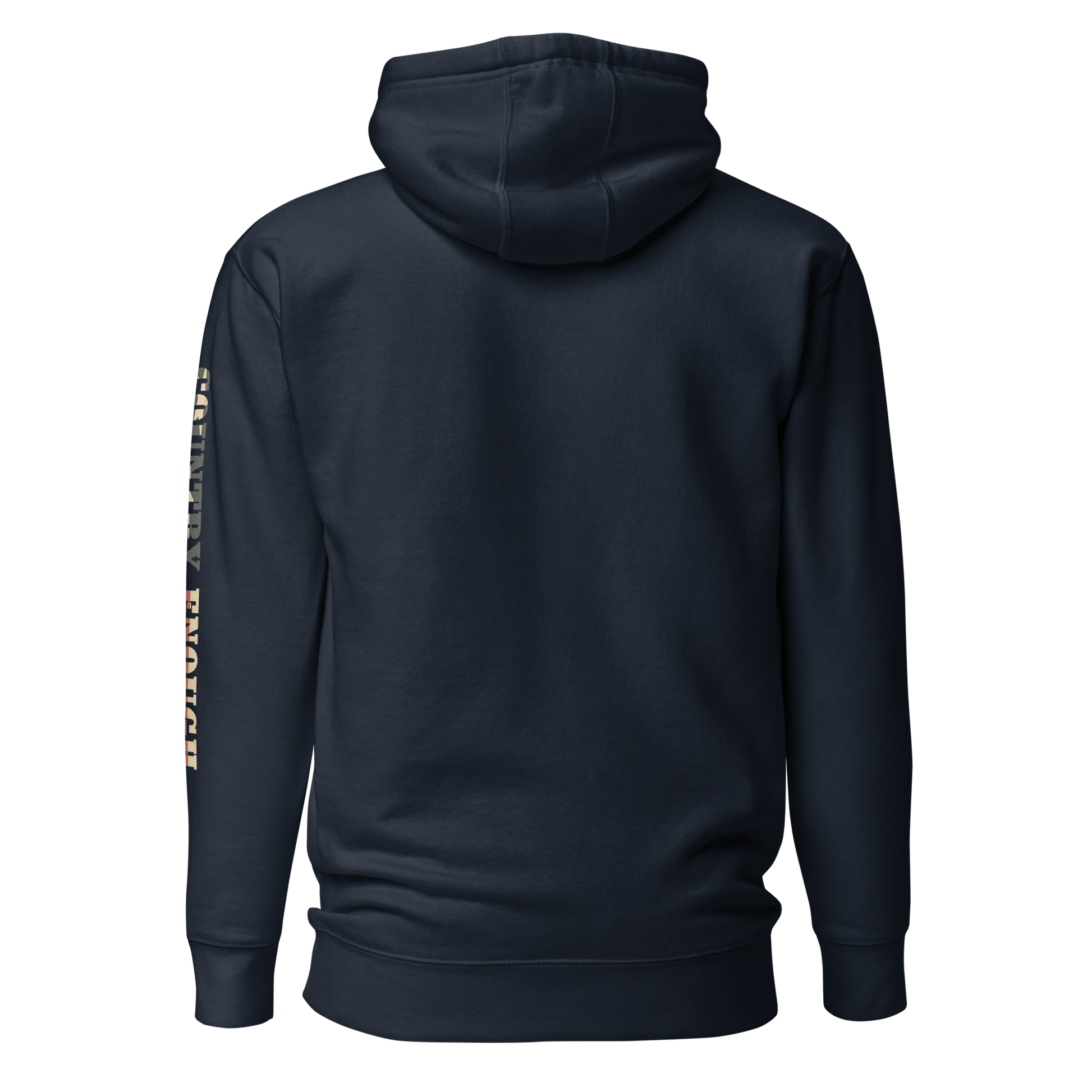 Navy Blazer hoodie with graphic of the words country enough filled with the American flag #navyblazer