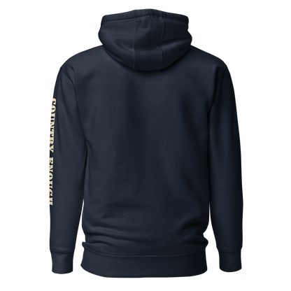 Navy Blazer hoodie with graphic of the words country enough #navyblazer
