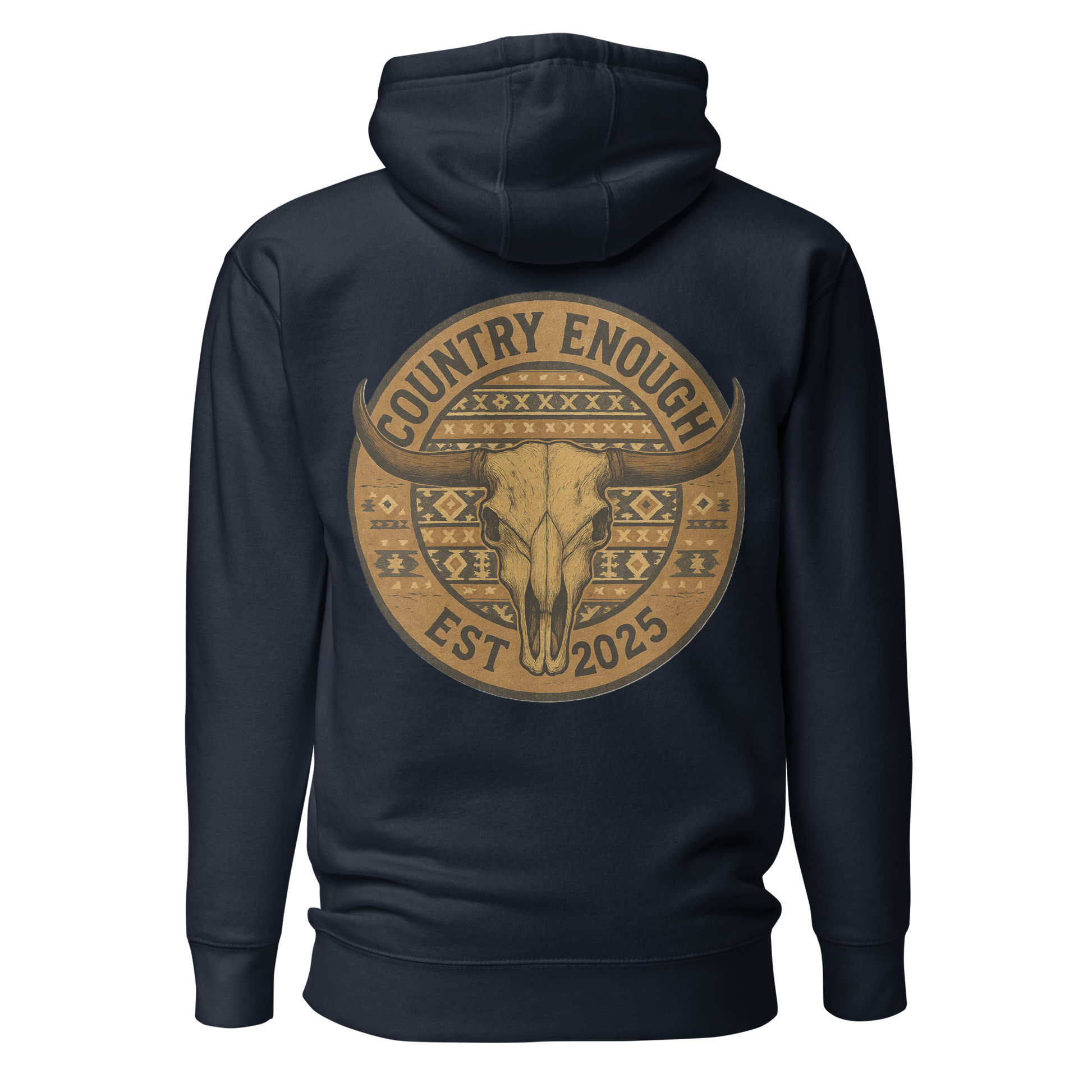 Navy Blazer hoodie with western style graphic featuring longhorn skull and aztec print #navyblazer