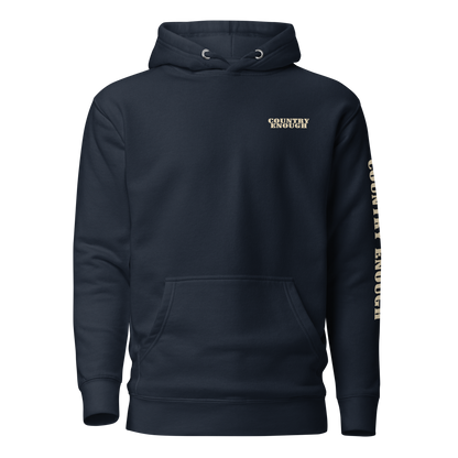 Navy Blazer hoodie with graphic of the words country enough #navyblazer