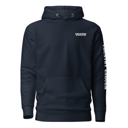 Navy Blazer hoodie with graphic of the words country enough #navyblazer