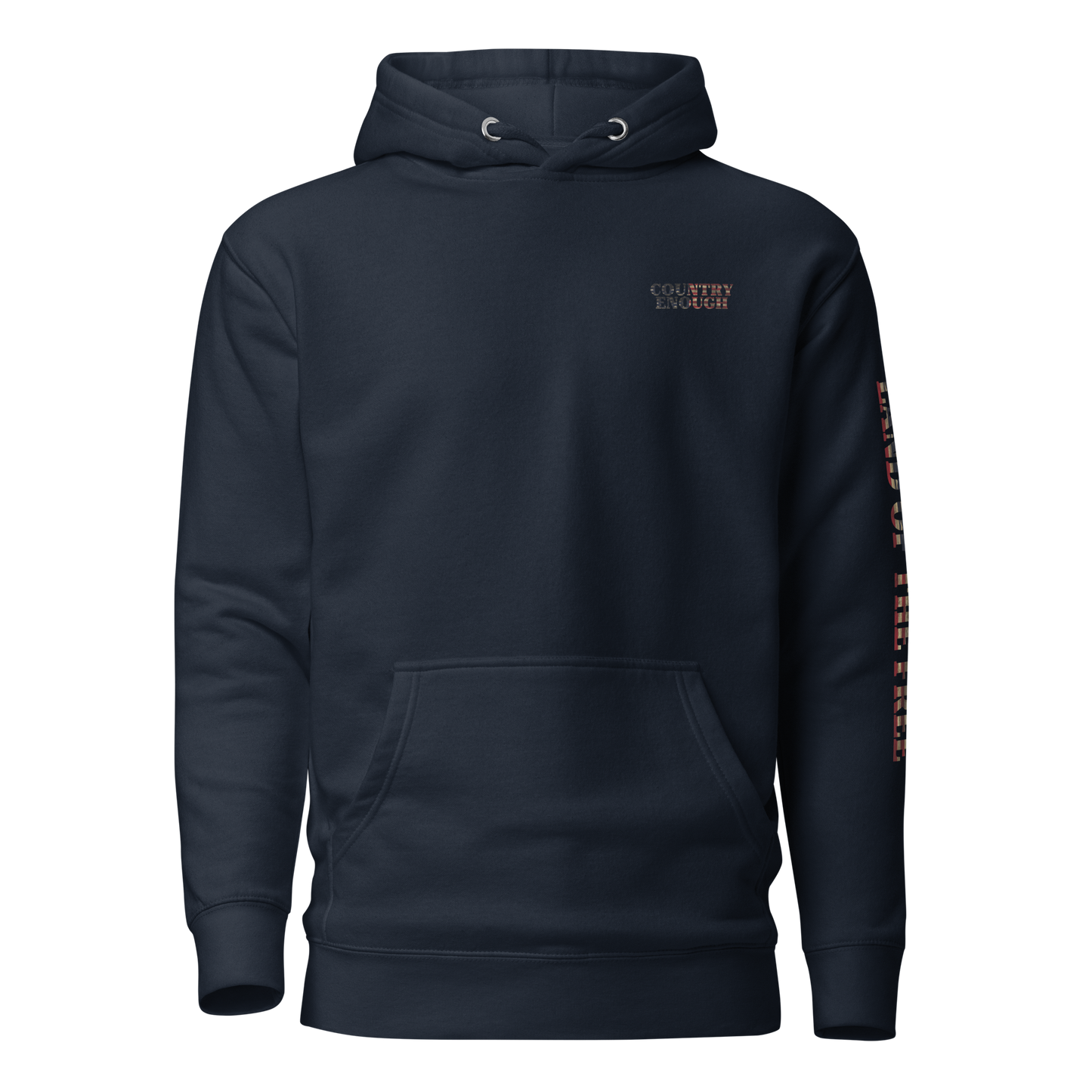 Navy Blazer hoodie with American flag fille words because of the brave on the back and land of the free on the sleeve #navyblazer