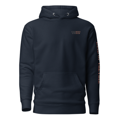 Navy Blazer hoodie with American flag fille words because of the brave on the back and land of the free on the sleeve #navyblazer