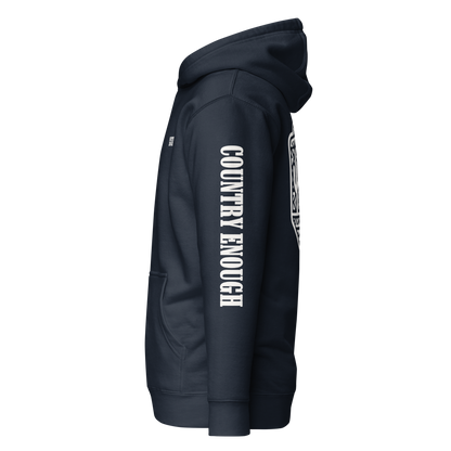 Navy Blazer Hoodie with a geometric graphic surrounding aztec pattern and mirrored cacti. #navyblazer