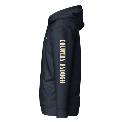 Navy Blazer hoodie with graphic of the words country enough #navyblazer