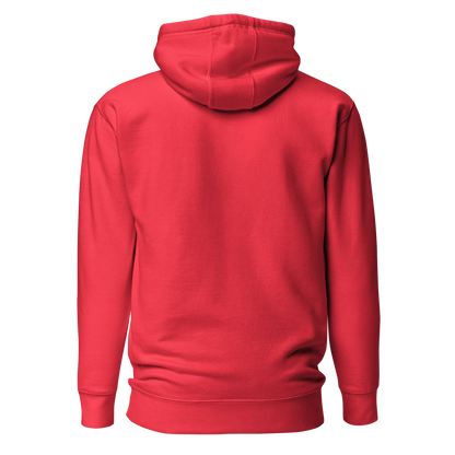Red hoodie with graphic of the outline of a house and the words country enough est 2025 #red
