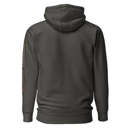 Dark Grey Heather hoodie with graphic of aztec patter, bull skull, and the words country enough #darkgreyheather