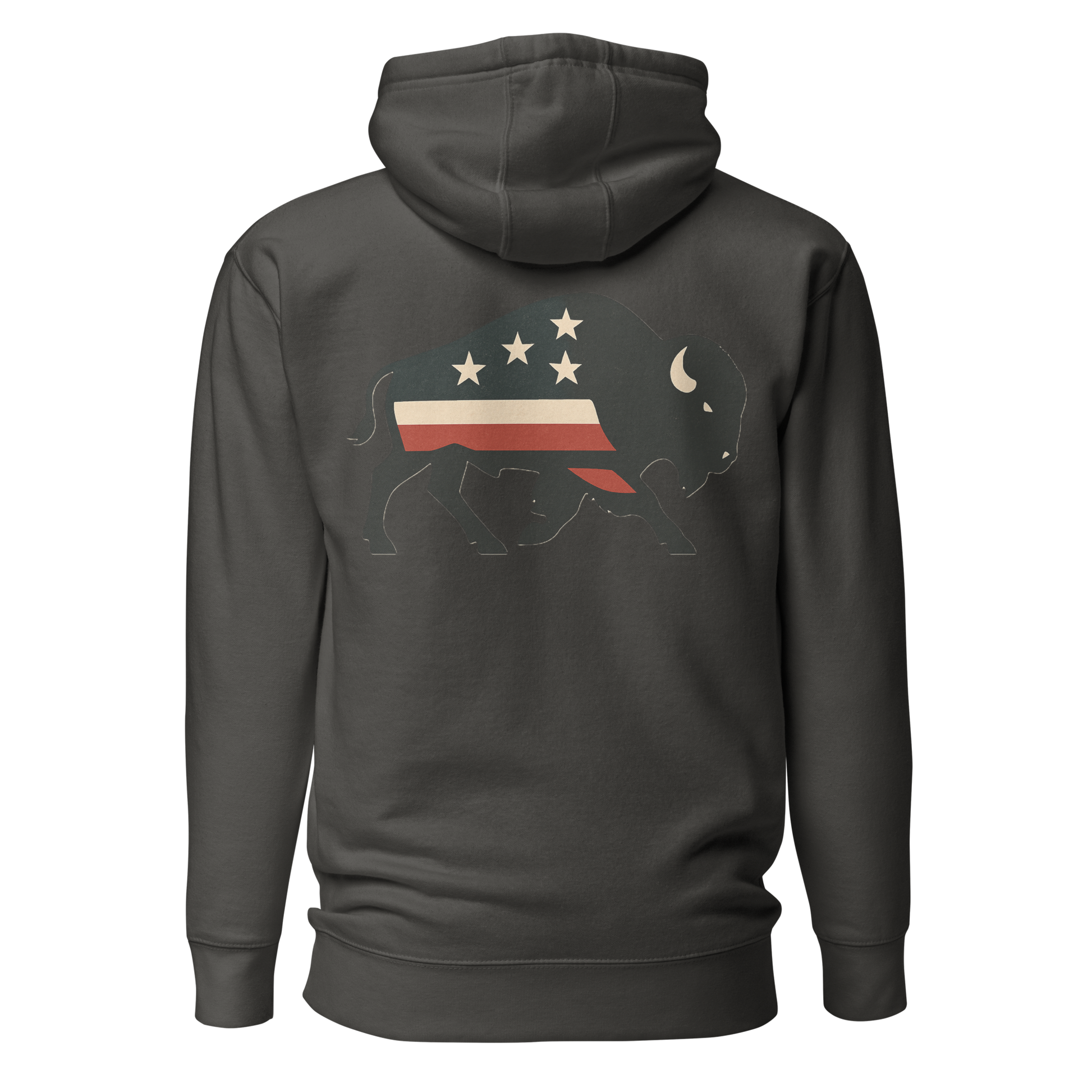 Vintage Black hoodie with graphic of American flag filled bison #vintageblack