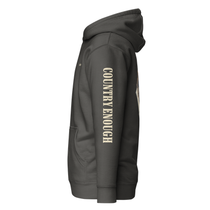 Vintage Black hoodie with diamond shape graphic including a bucking horse and rider #vintageblack