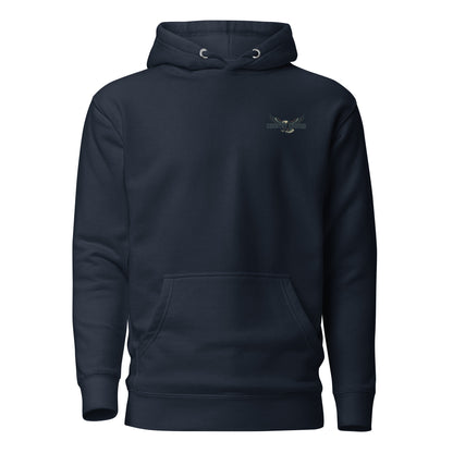 Navy Blazer hoodie with an eagle and mountains in red, white, and blue with words American Frontier EST 1776 #navyblazer