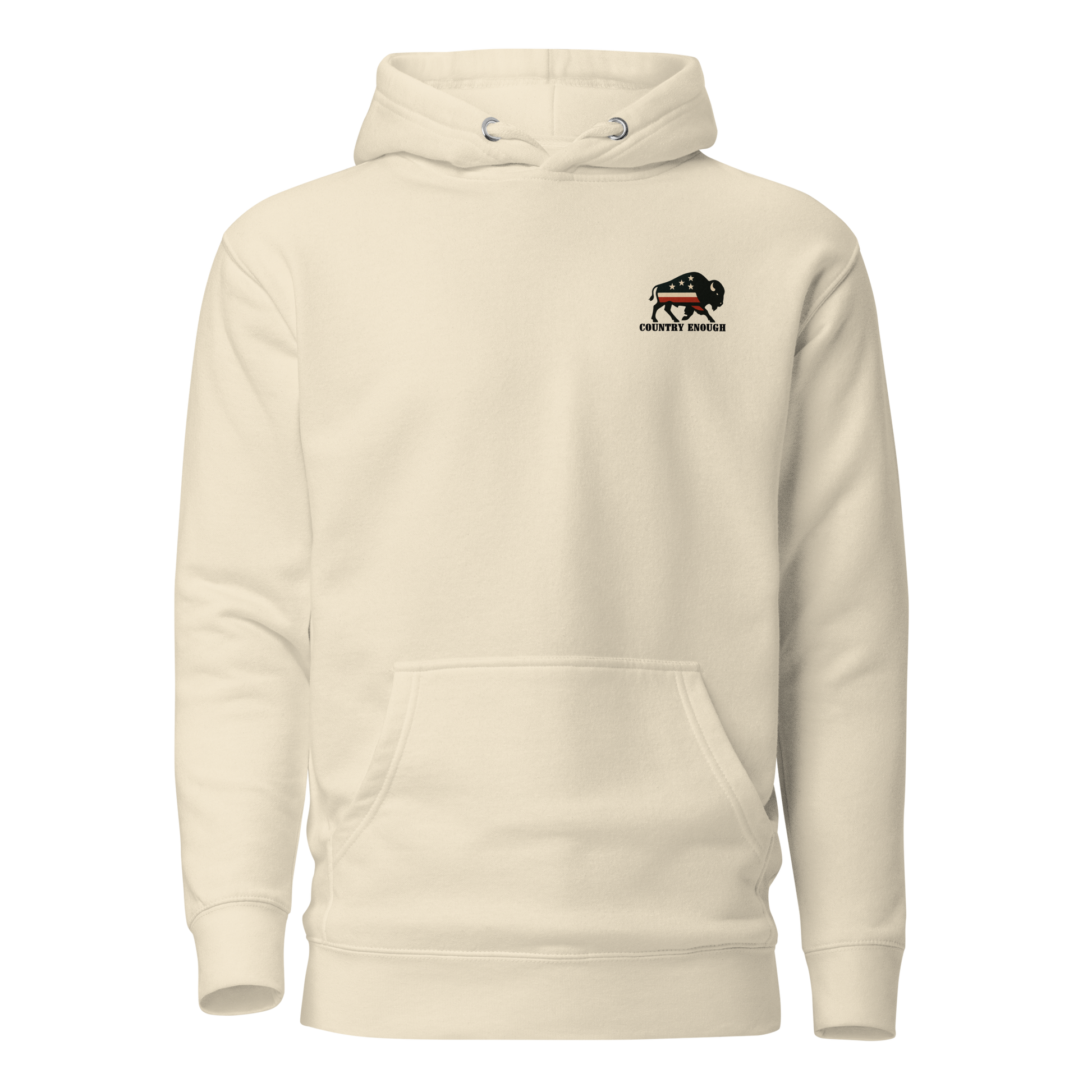 Cream hoodie with graphic of American flag filled bison #cream