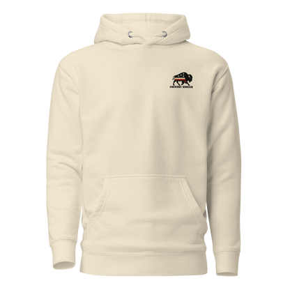 Cream hoodie with graphic of American flag filled bison #cream