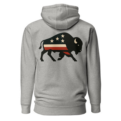 Carbon Gray hoodie with graphic of American flag filled bison #carbongray