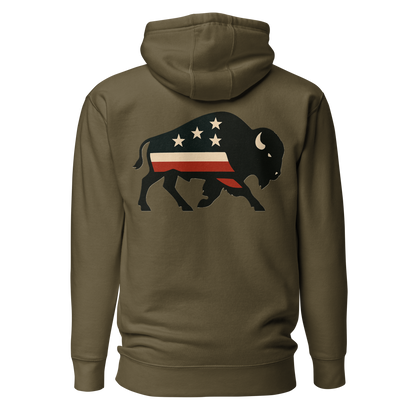 Military Green hoodie with graphic of American flag filled bison #militarygreen