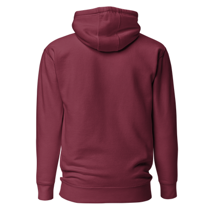 Maroon hoodie with graphic of the outline of a house and the words country enough est 2025 #maroon