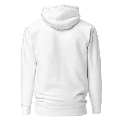 White hoodie with graphic of the outline of a house and the words country enough est 2025 #white