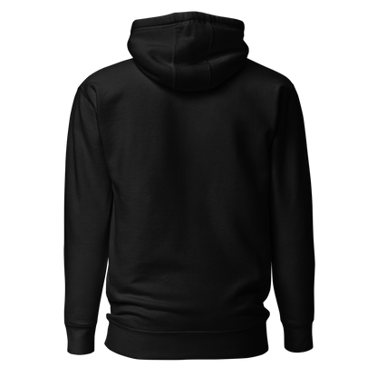 Black hoodie with rounded box graphic of the words country enough in a cream and maroon design #black