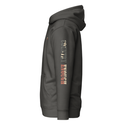 Vintage Black hoodie with graphic of the words country enough filled with the American flag #vintageblack