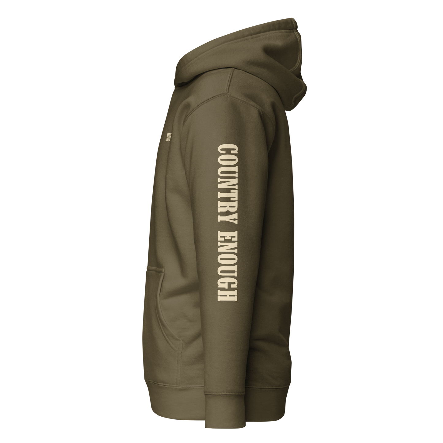 Military Green hoodie with graphic of the words country enough #militarygreen