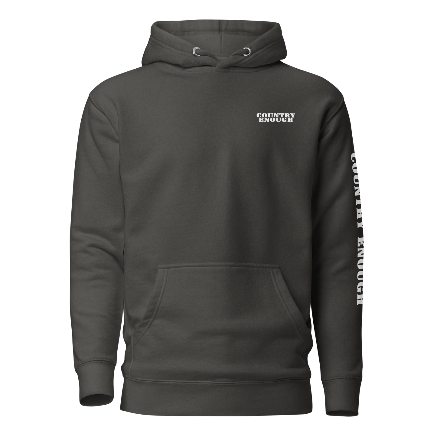 Vintage Black hoodie with graphic of the words country enough #vintageblack
