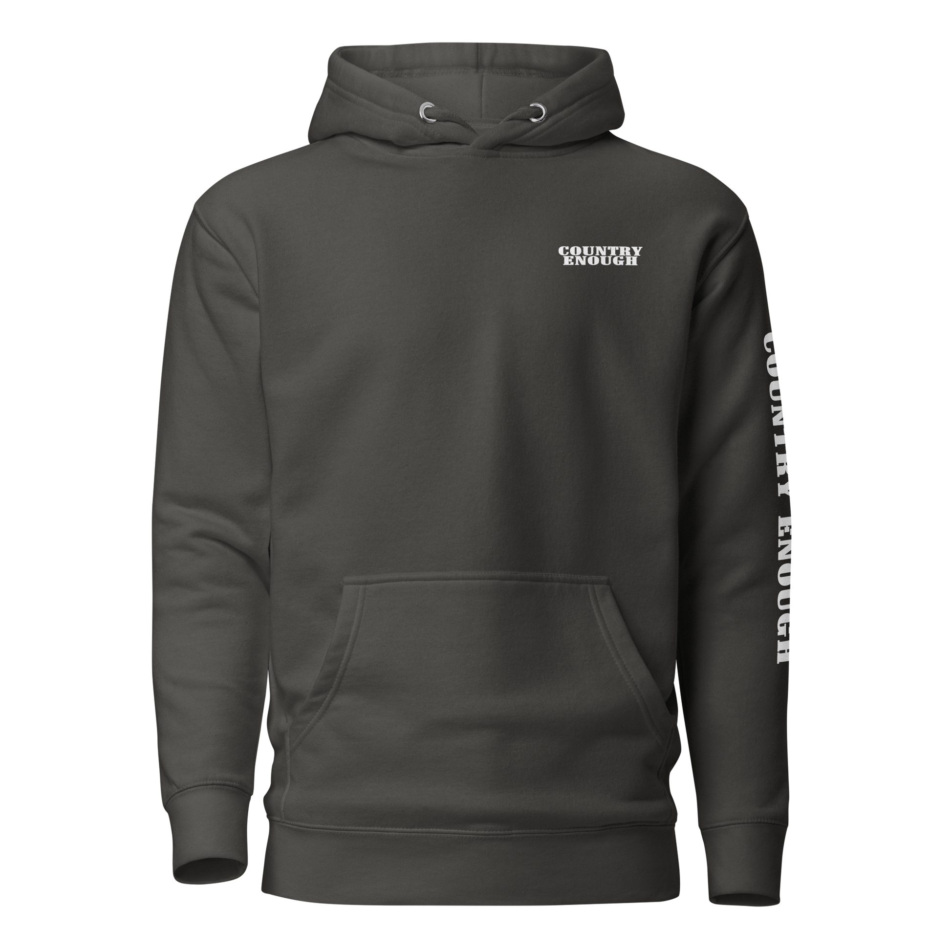 Vintage Black hoodie with graphic of the words country enough #vintageblack