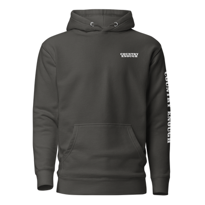 Vintage Black hoodie with graphic of the words country enough #vintageblack