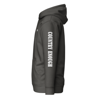 Vintage Black hoodie with graphic of the words country enough #vintageblack