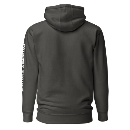 Vintage Black hoodie with graphic of the words country enough #vintageblack