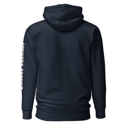 Navy Blazer hoodie with graphic of the words country enough #navyblazer