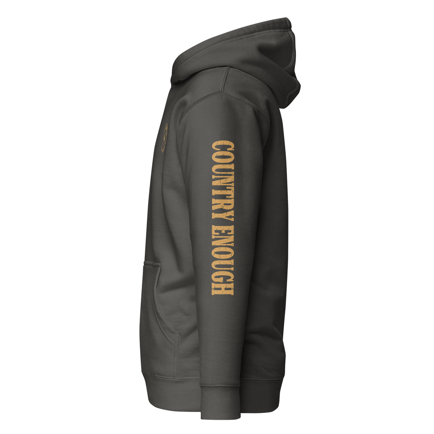 Vintage Black hoodie with circular graphic of a bison, starry sky, and the words country enough and hold the range #vintageblack