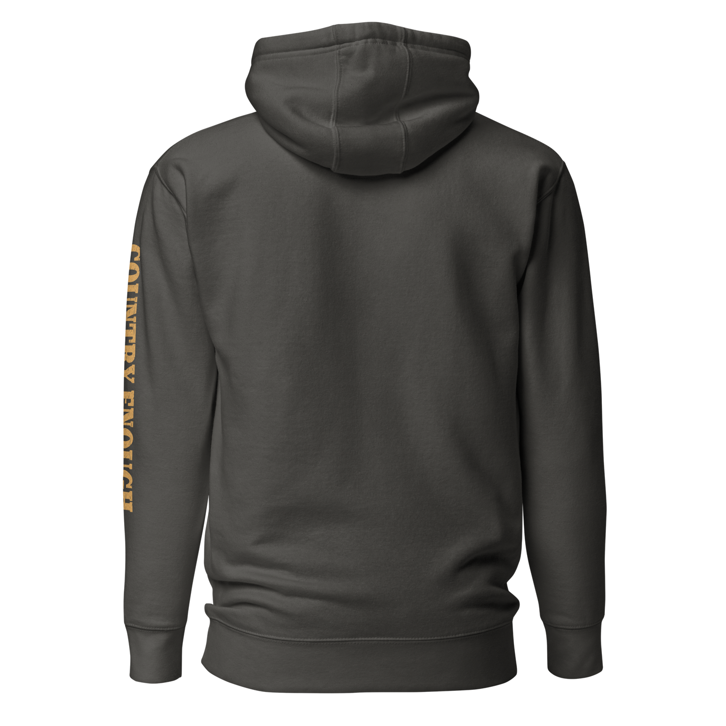 Vintage Black hoodie with circular graphic of a bison, starry sky, and the words country enough and hold the range #vintageblack