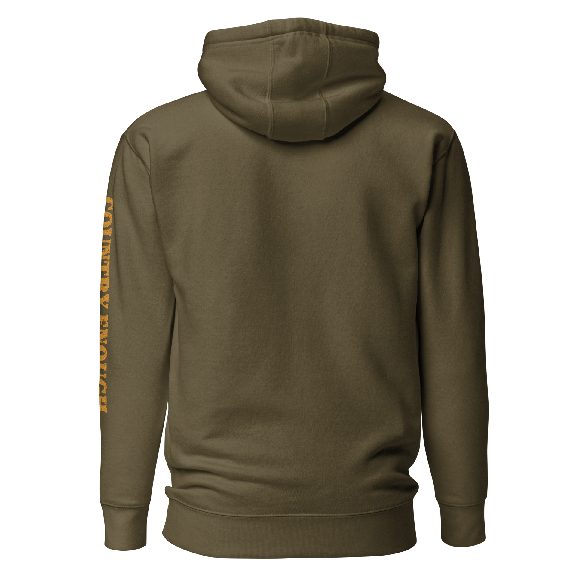 Military Green hoodie with circular graphic of a bison, starry sky, and the words country enough and hold the range #militarygreen