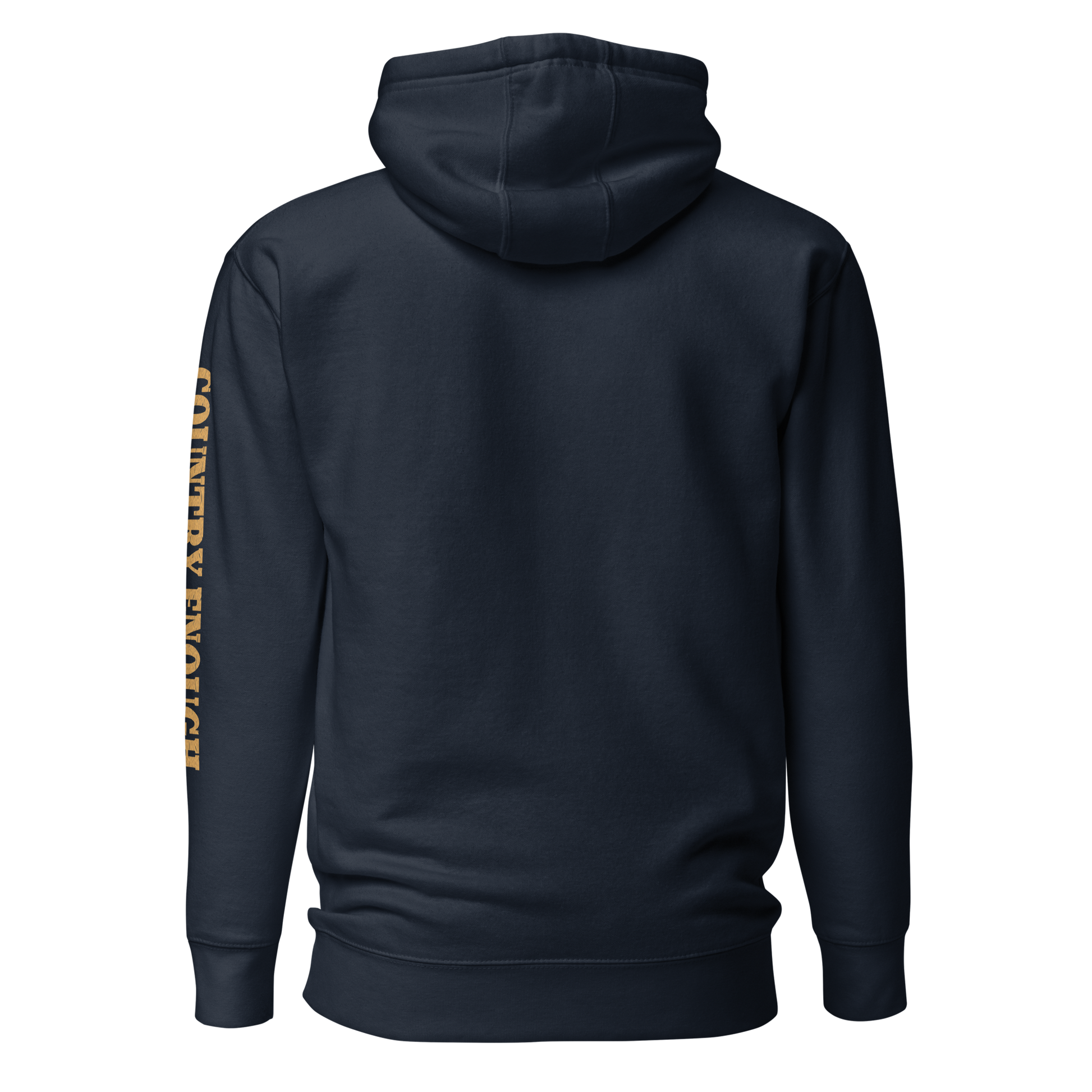 Navy Blazer hoodie with circular graphic of a bison, starry sky, and the words country enough and hold the range #navyblazer