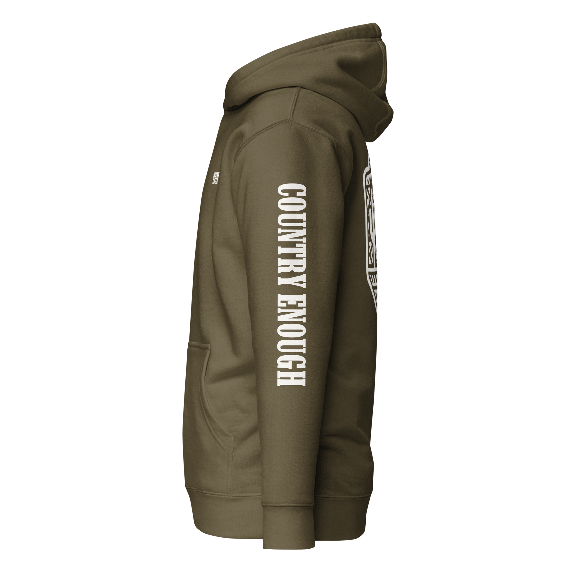 Military Green Hoodie with a geometric graphic surrounding aztec pattern and mirrored cacti. #militarygreen