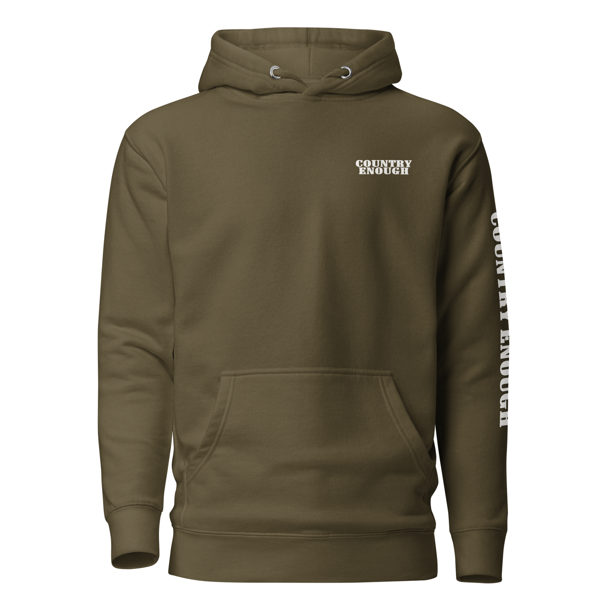 Military Green Hoodie with a geometric graphic surrounding aztec pattern and mirrored cacti. #militarygreen