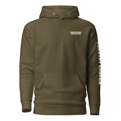 Military Green Hoodie with a geometric graphic surrounding aztec pattern and mirrored cacti. #militarygreen