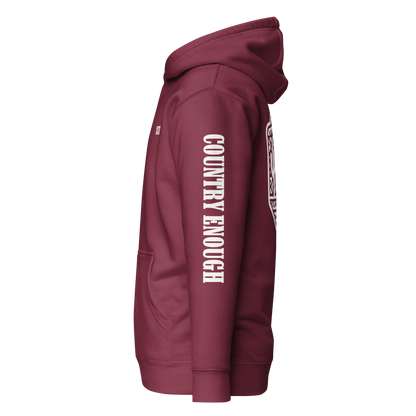 Maroon Hoodie with a geometric graphic surrounding aztec pattern and mirrored cacti. #maroon