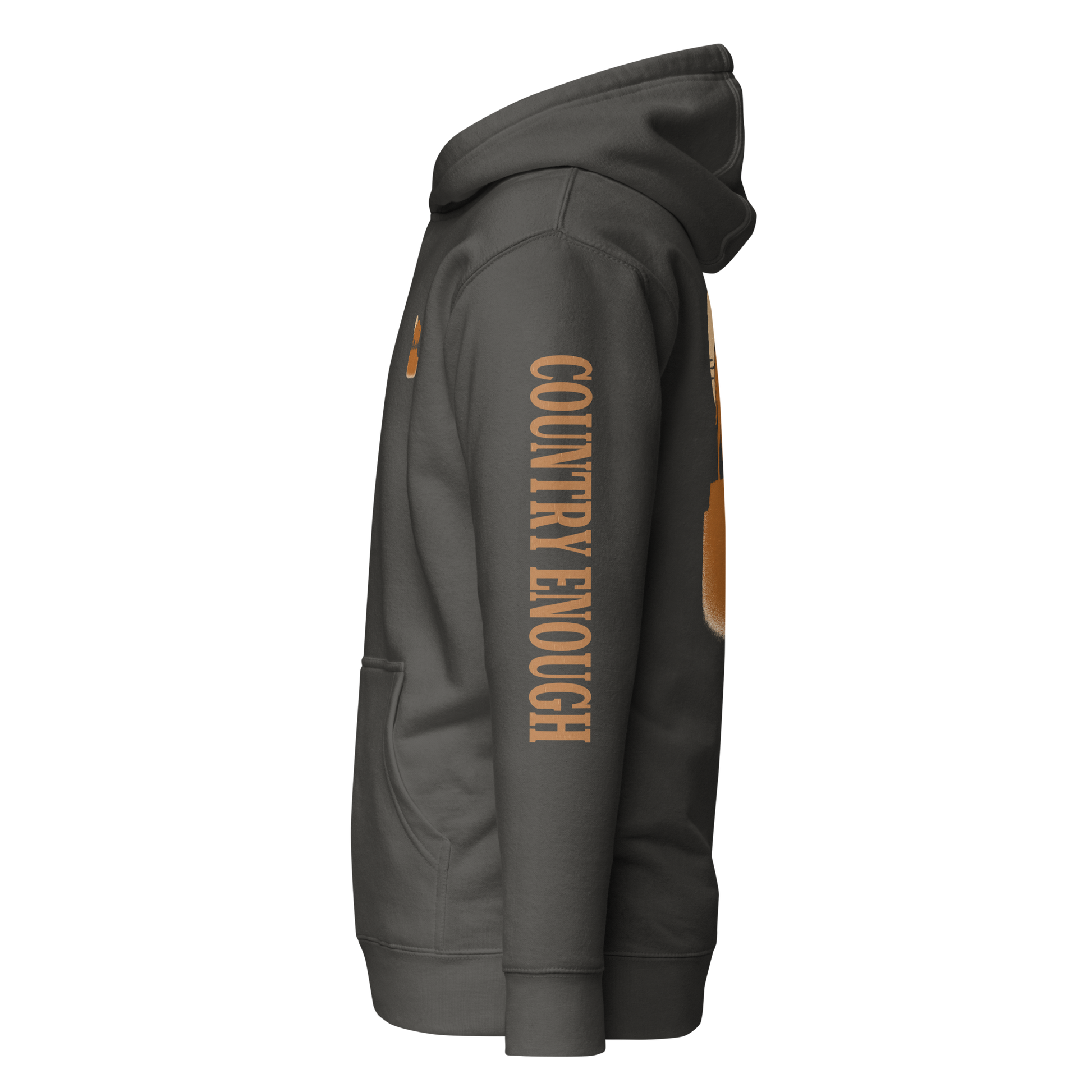Vintage Black hoodie with graphic of bison atop a plateau, the sun behind, and the words country enough #vintageblack