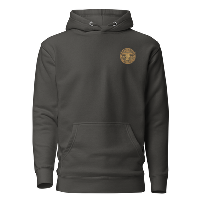 Vintage Black hoodie with western style graphic featuring longhorn skull and aztec print #vintageblack