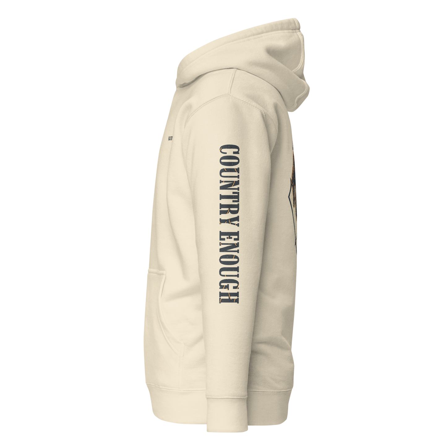 Bone hoodie with diamond shape graphic including a bucking horse and rider #bone