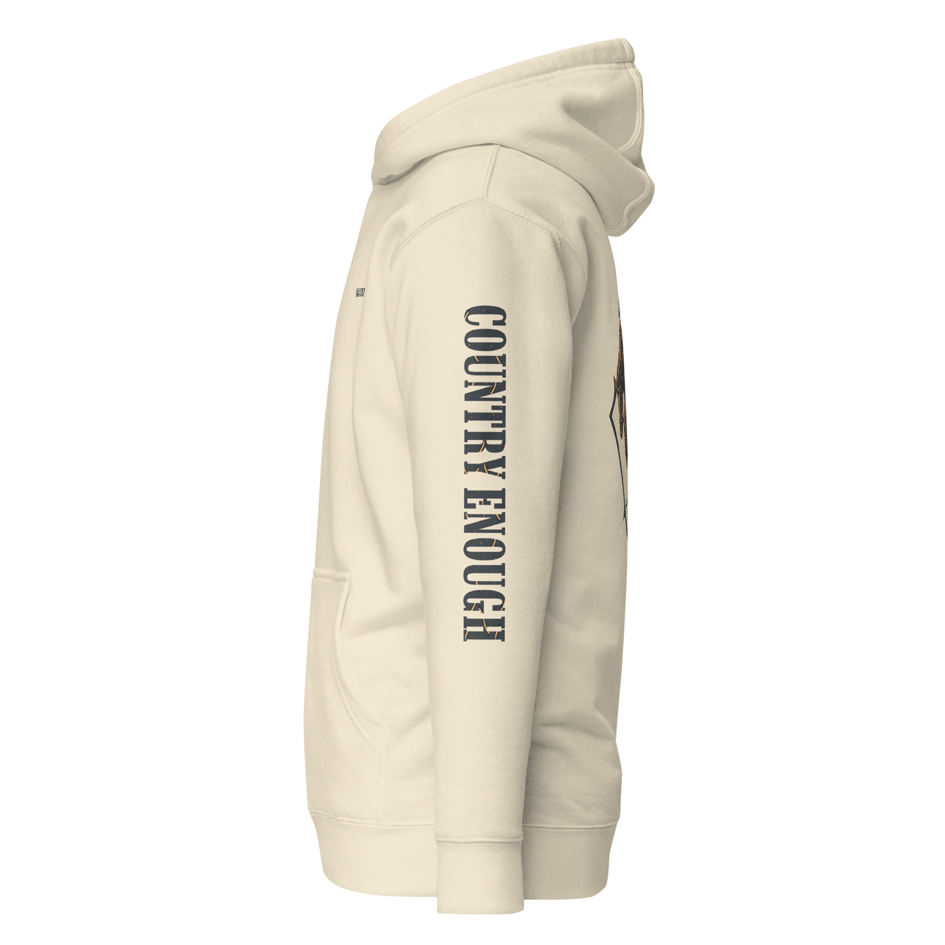 Bone hoodie with diamond shape graphic including a bucking horse and rider #bone