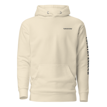 Bone hoodie with diamond shape graphic including a bucking horse and rider #bone
