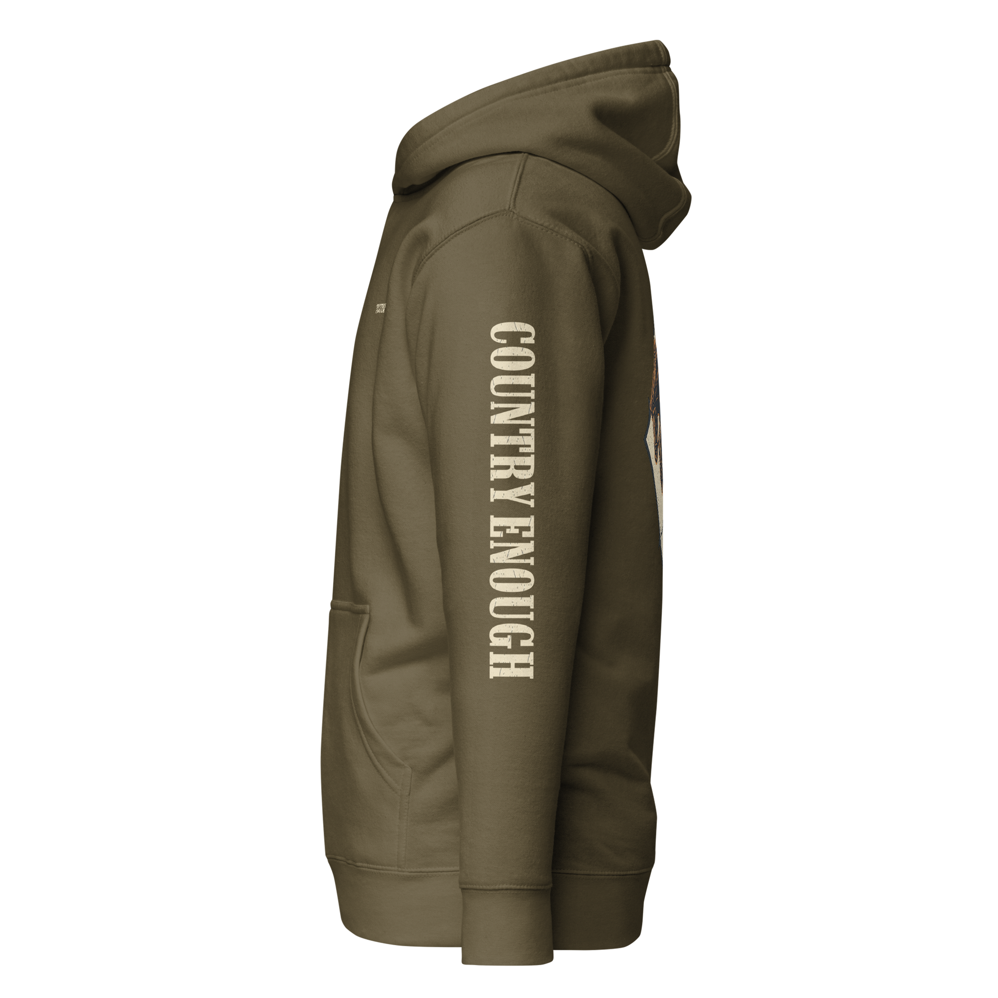 Military Green hoodie with diamond shape graphic including a bucking horse and rider #militarygreen