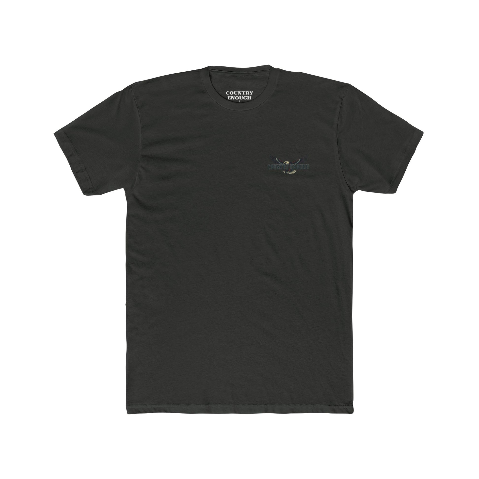 Vintage Black t-shirt featuring graphic of an eagle, mountains, and the words American Frontier Est 1776 #vintageblack