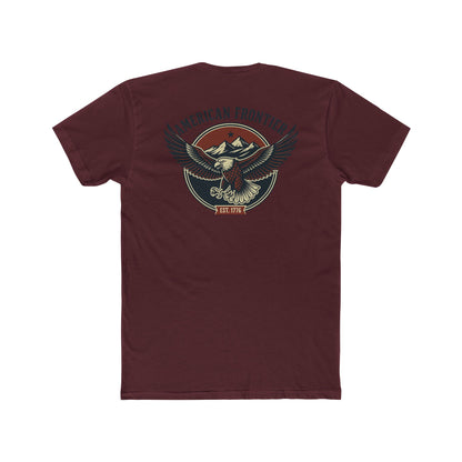 Cardinal Red t-shirt featuring graphic of an eagle, mountains, and the words American Frontier Est 1776 #cardinalred